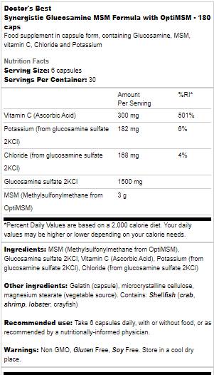 Formula sinergica di glucosamina MSM | Con OptiMSM - 180 capsule