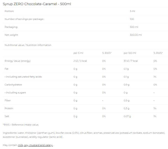 Sciroppo Zero - Cioccolato Caramello - 500 ml