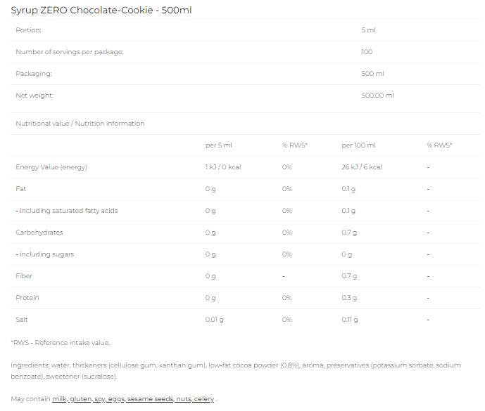 Sciroppo Zero - Biscotti Al Cioccolato - 500 ml