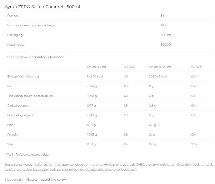 Sciroppo Zero - Caramello Salato - 500 ml