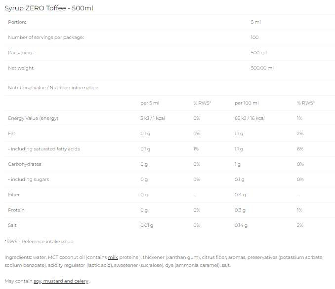Sciroppo Zero - Toffee - 500 ml