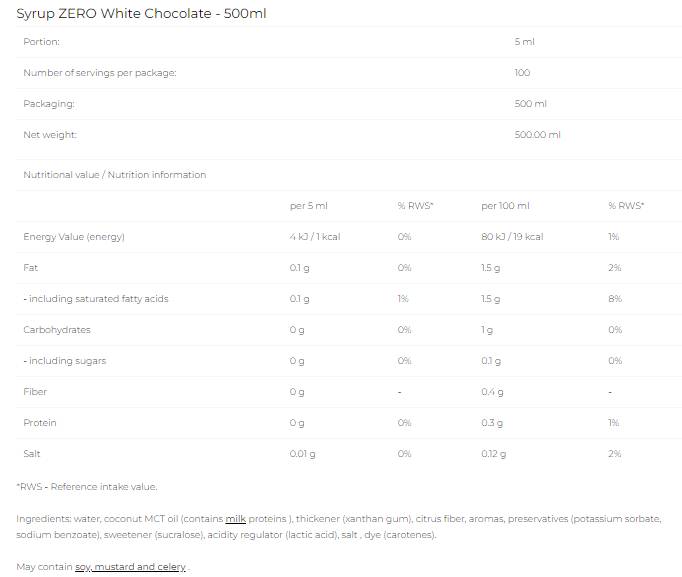 Sciroppo Zero - Cioccolato Bianco - 500 ml