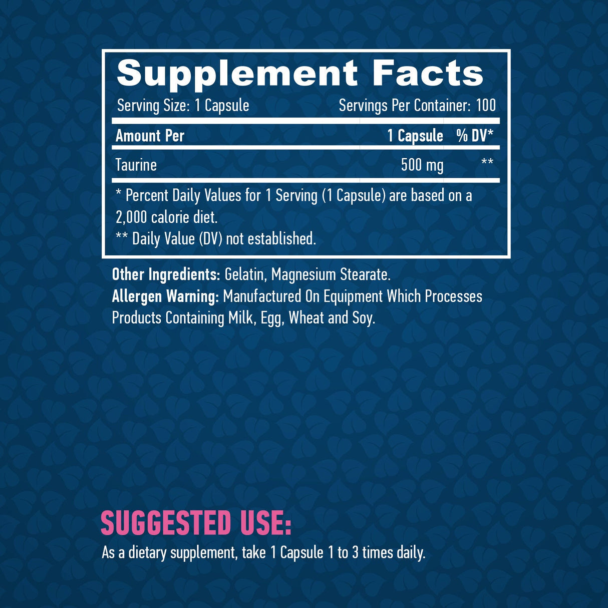 Taurina 500 mg./100 tappi.