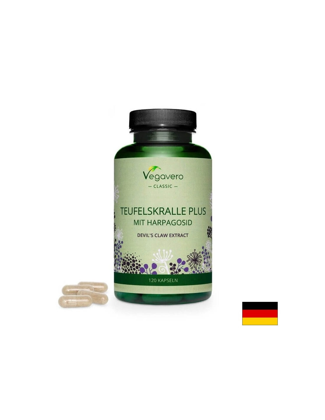 Teufelskralle Plus Mit Harpagosid/ Formula a base di erbe con artiglio del diavolo, salice bianco e zenzero, 120 capsule, 100% vegano <tc>Vegavero</tc>