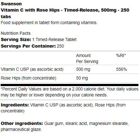 Vitamina C a rilascio temporizzato 500 mg | Con Rosa Canina 250 Compresse