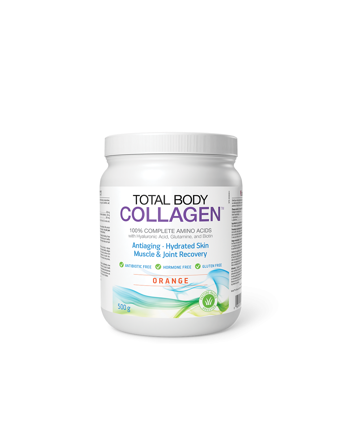 Collagene di manzo idrolizzato con acido ialuronico, glutammina e biotina - Total Body Collagen, 500 g in polvere, gusto arancia <tc>Natural Factors</tc>