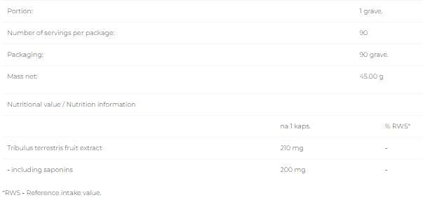 Tribulus Terrestris 210 mg - 90 capsule