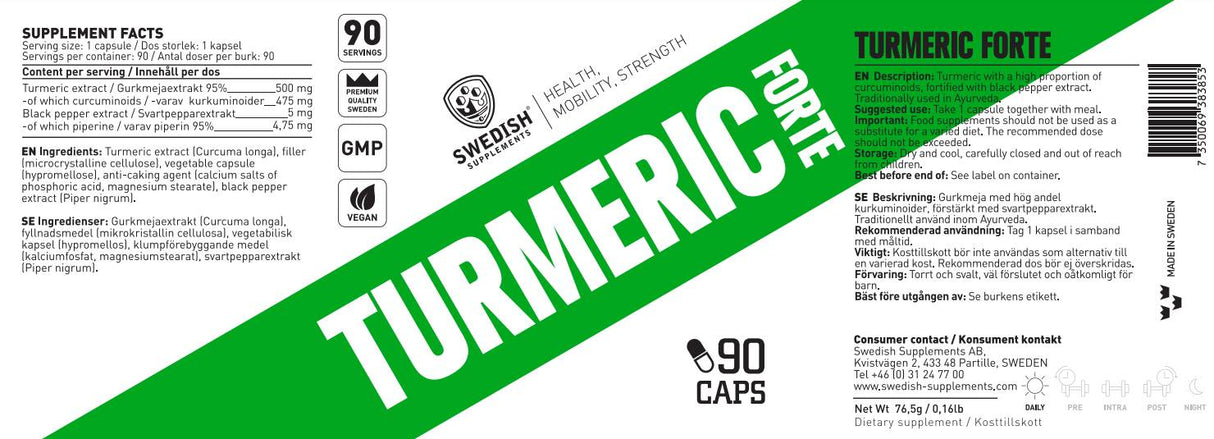 Curcuma Forte 500 mg | Estratto di curcumina al 95% con pepe nero - 90 capsule