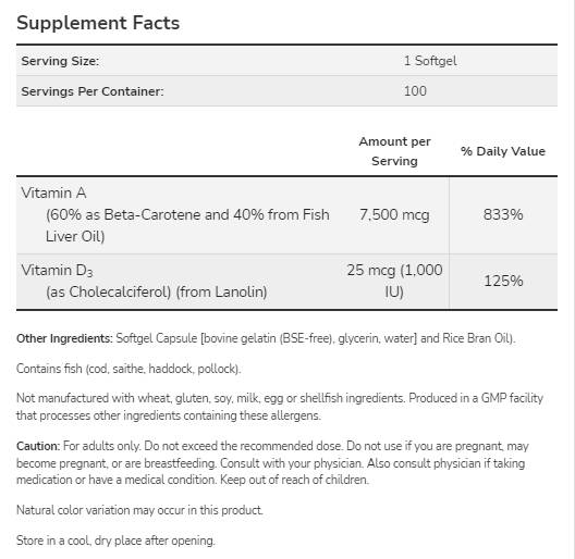 Ultra A & D-3 | Vitamina A 25.000 & Vitamina D 1000 UI - 100 capsule gel