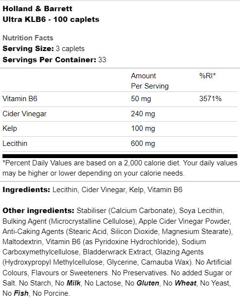 UltraKLB6 | Alghe, lecitina, B6 e aceto di sidro - 100 capsule