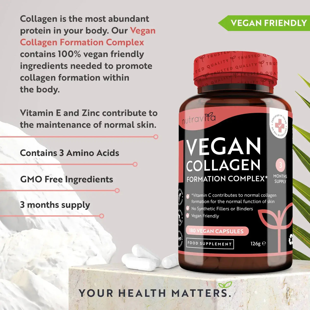 Complesso di formazione di collagene vegano 180 capsule vegetali. <tc>Nutravita</tc>