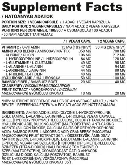 Supporto al collagene vegano/con acido ialuronico e aminoacidi - 100 capsule