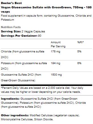 Glucosamina solfato vegano 750 mg | Con GreenGrown - 180 capsule