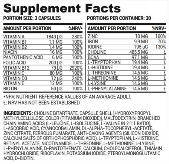 Supporto vitaminico vegano | Multivitaminici e Minerali per Vegani 90 capsule