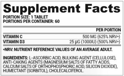 Vita C + D3 | Vitamina C 500 mg + Vitamina D 1000 UI 60 Compresse