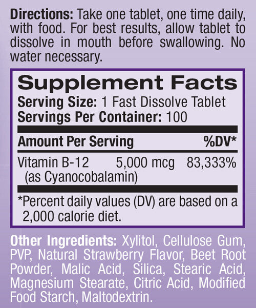 Vitamina B-12 5000 mcg a dissoluzione rapida/100 compresse.