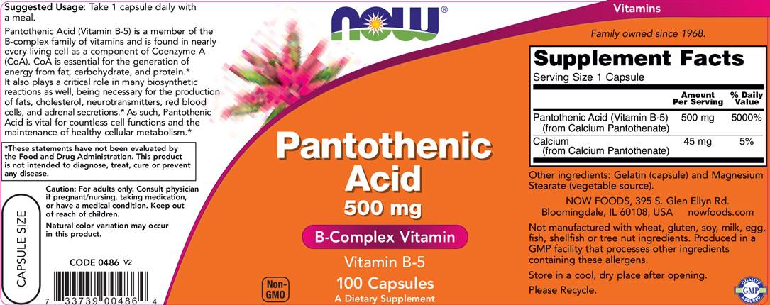 Vitamina B-5/Acido Pantotenico 500 mg - 100 capsule