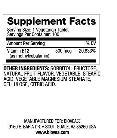 Vitamina B12 500 Metilcobalamina a dissoluzione rapida/100 Compresse