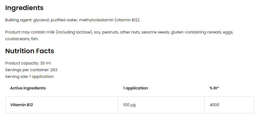 Vitamina B12 Metilcobalamina 100 mcg Spray 30 ml