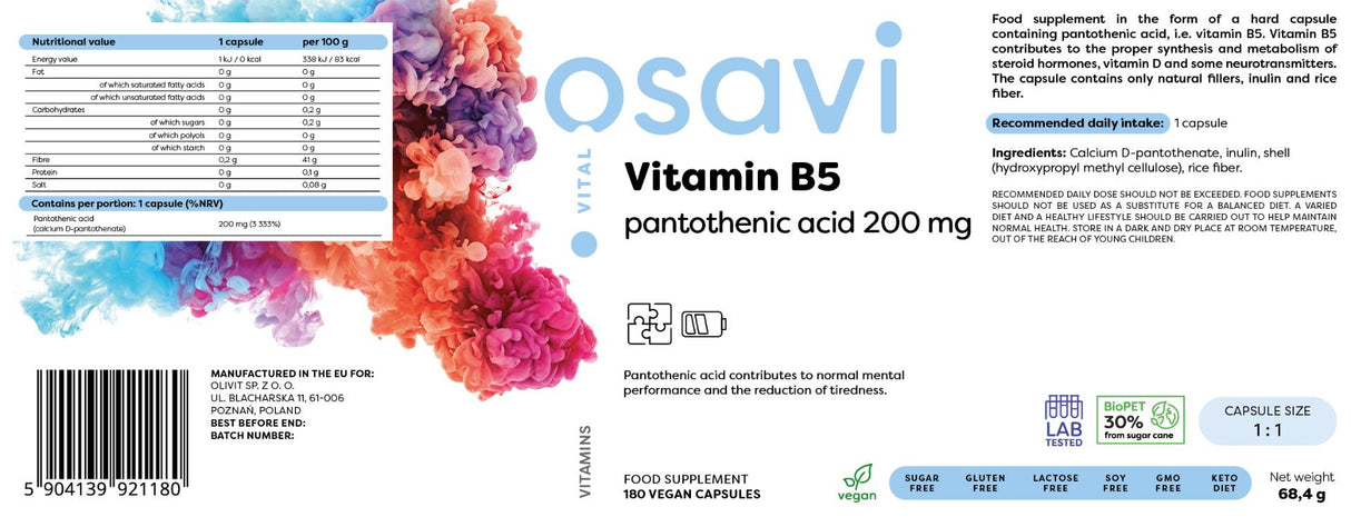 Vitamina B5 | Acido Pantotenico 200 mg - 180 capsule