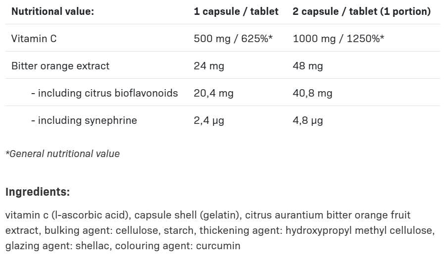 Rilascio prolungato di vitamina C 1000 | con Arancia Amara - 120 capsule