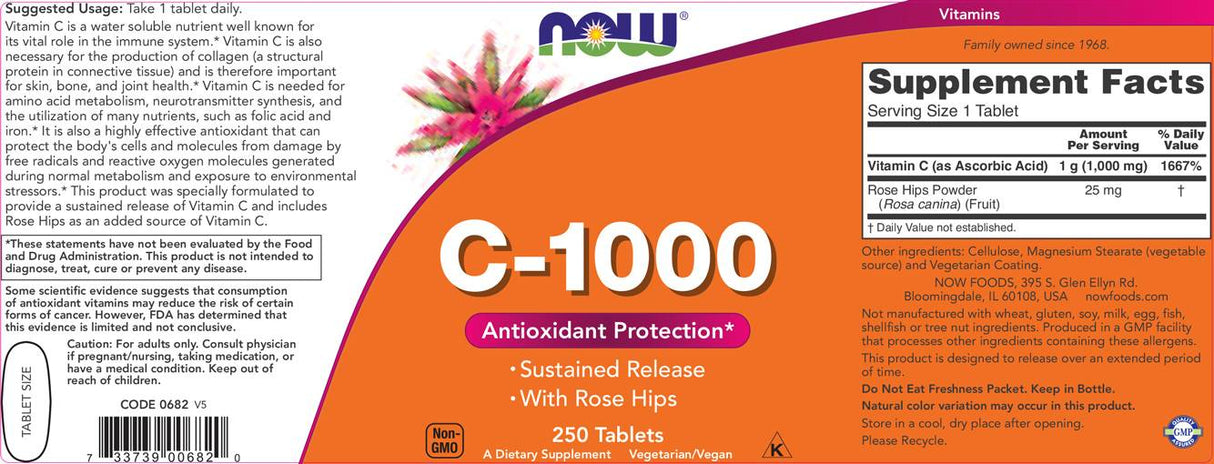 Vitamina C-1000 con rosa canina/Rilascio prolungato - 100 Compresse