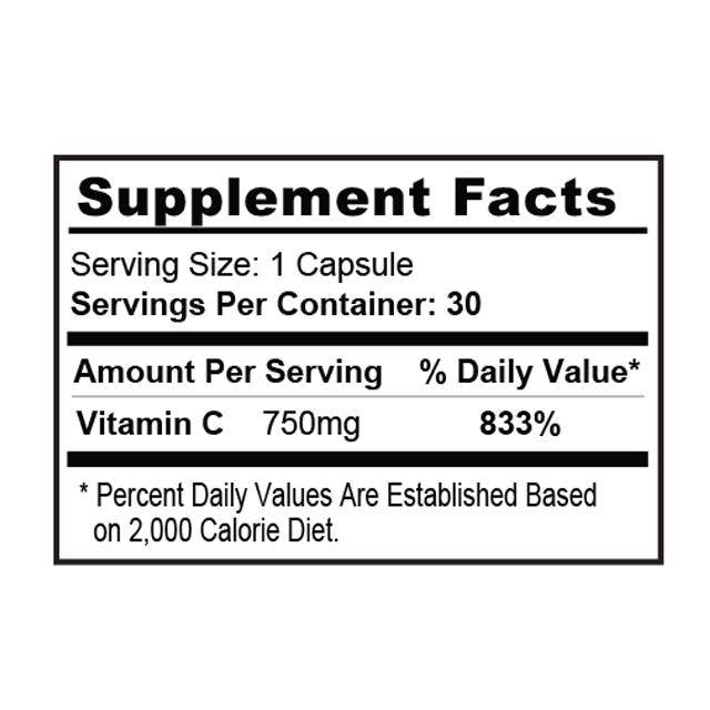 Vitamina C 750 mg/Supporto al sistema immunitario - 30 capsule