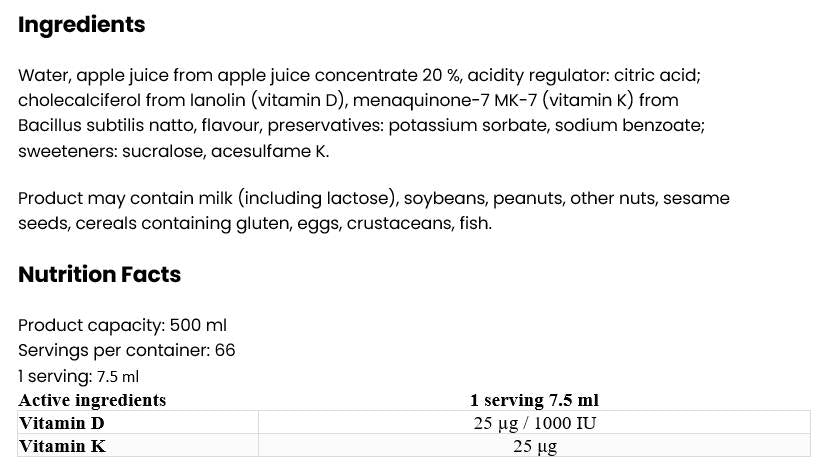 Vitamina D3 + K2 Liquido 500 ml