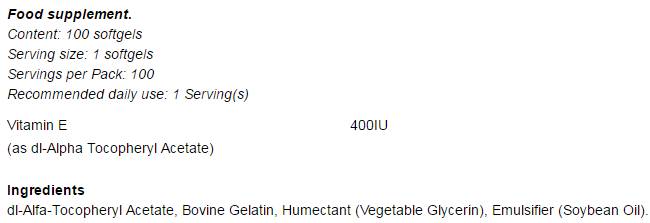 Vitamina E Formula 400 UI - 100 capsule gel