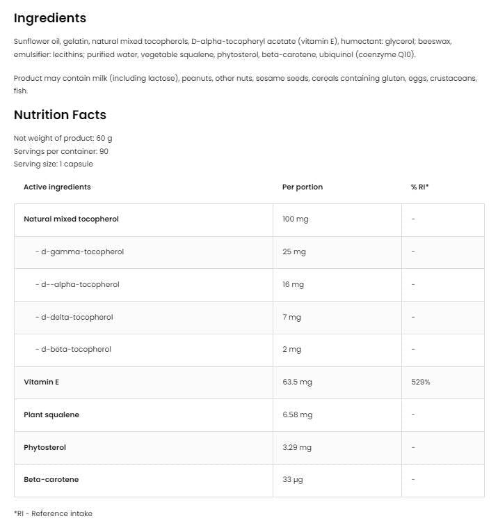 Complesso di vitamina E/tocoferoli naturali 90 capsule di gel