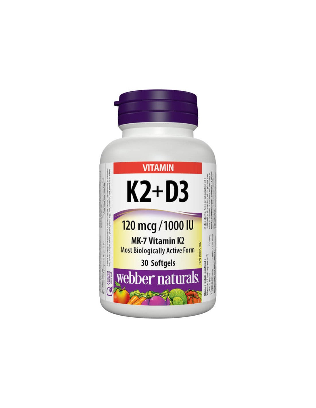 Vitamina K2 + D3/Vitamina K2 120 µg + D3 1000 UI, 30 capsule softgel <tc>Webber Naturals</tc>