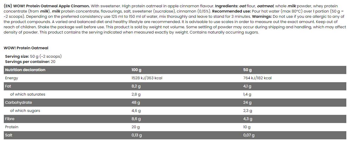 OH! Farina d'avena proteica | 20% di proteine ​​- senza zuccheri aggiunti - 1000 grammi