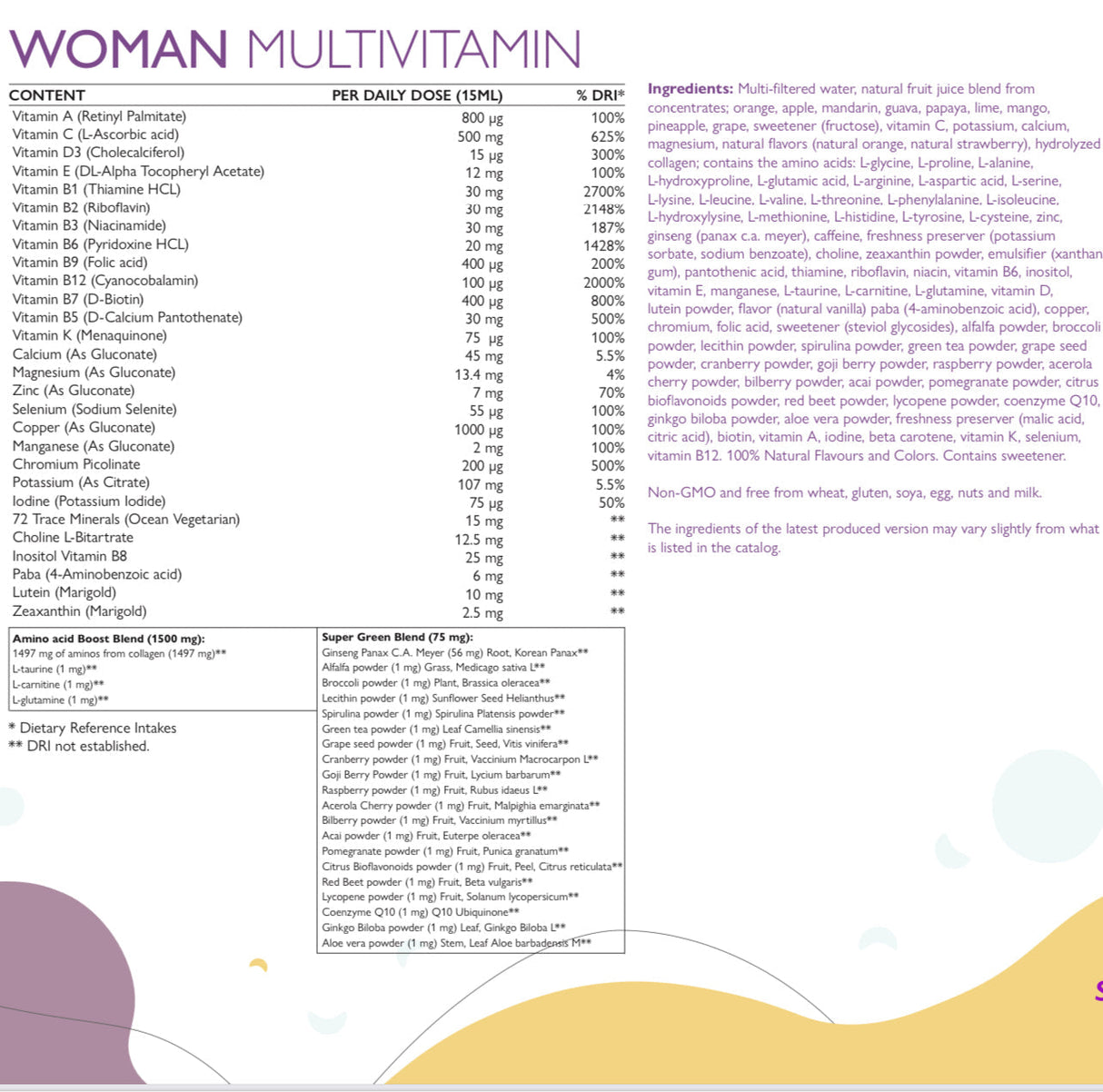 Multivitaminici per donne con collagene 1497 mg - 147 principi attivi /500 ml/