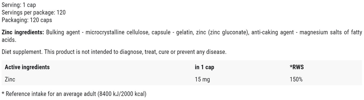 Zinco 15 mg | come Gluconato di Zinco - 120 capsule