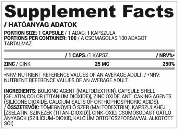 Tappi in zinco | Ossido di Zinco 25 mg - 30 capsule