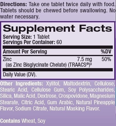 Zinco ad alto assorbimento 60 compresse da masticare.