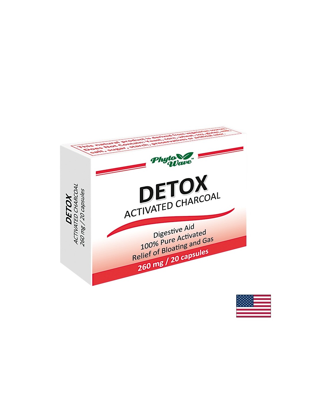 Capsule di carbone attivato dalla disintossicazione 260 mg x 20