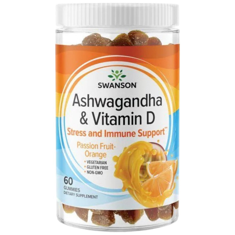 Gummies Ashwagandha con vitamina D | Passione frutta arancione 60 compresse masticabili