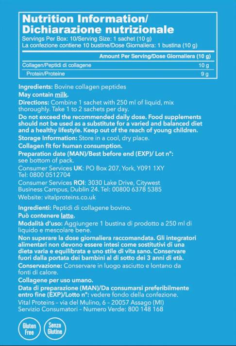 Peptidi di collagene originale | Supporto per capelli, pelle e unghie - 10 x 10 grammi