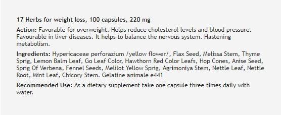 17 erbe per perdita di peso - 100 capsule