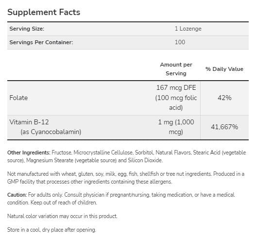 Vitamina B-12 1000 MCG | con acido folico - 250 compresse sublinguali