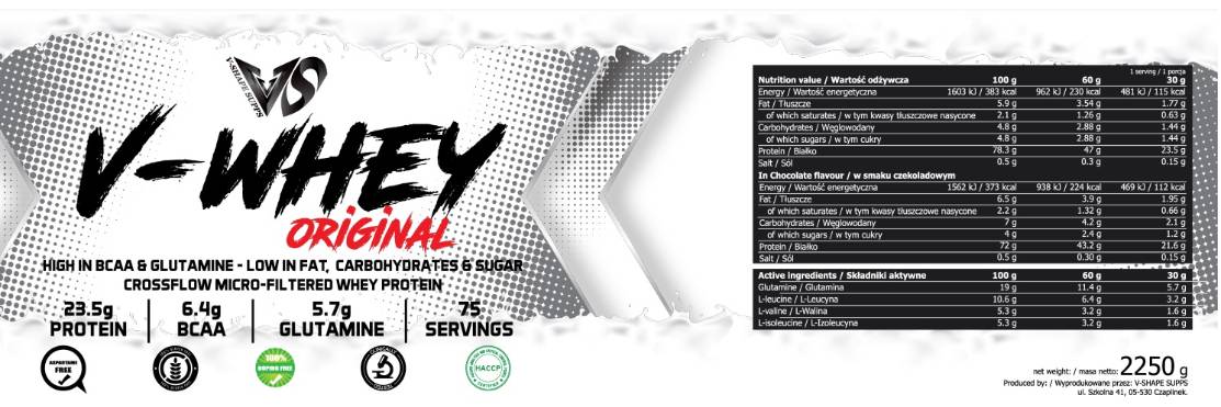 V-whey originale | Alto in BCAA e glutammina - 2250 grammi