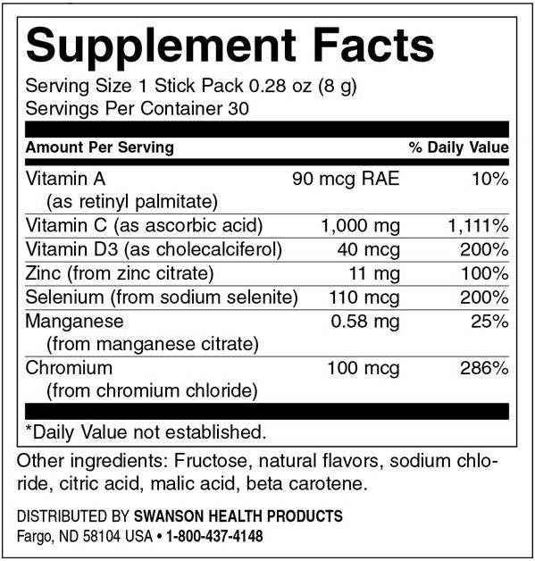 Assistenza per l'immunità con C più vitamina D e zinco | Sapore di agrumi 30 pacchetti