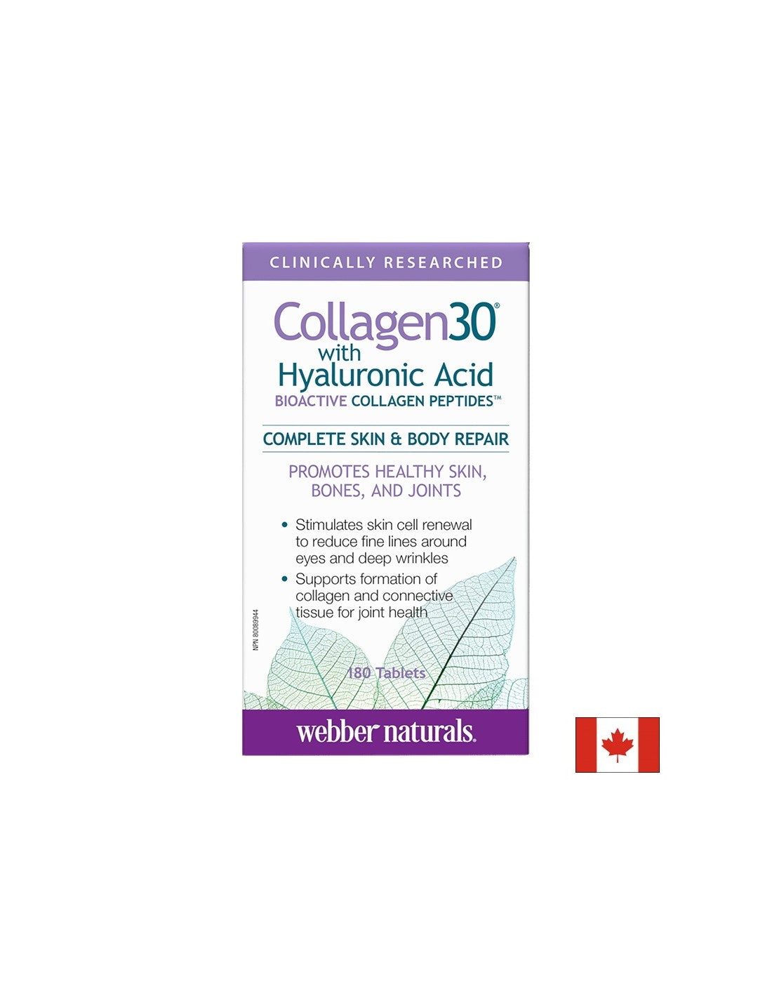 Collagen30® con acido ialuronico/Collagene (peptidi di collagene bioattivi) con acido ialuronico, 180 compresse <tc>Webber Naturals</tc>