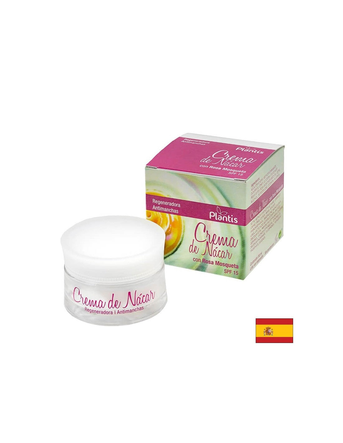 Crema viso alla rosa canina e polvere di perla (fattore di protezione 15) - Crema de Nácar con Rosa Mosqueta SPF 15 Plantis®, 50 ml Arte<tc>san</tc>io