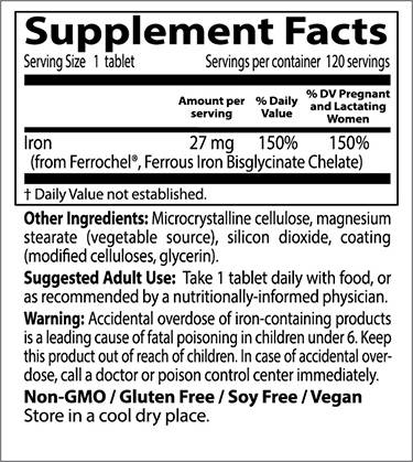 Miglior assorbimento ad alto assorbimento al 100% di ferro chelati - 120 compresse