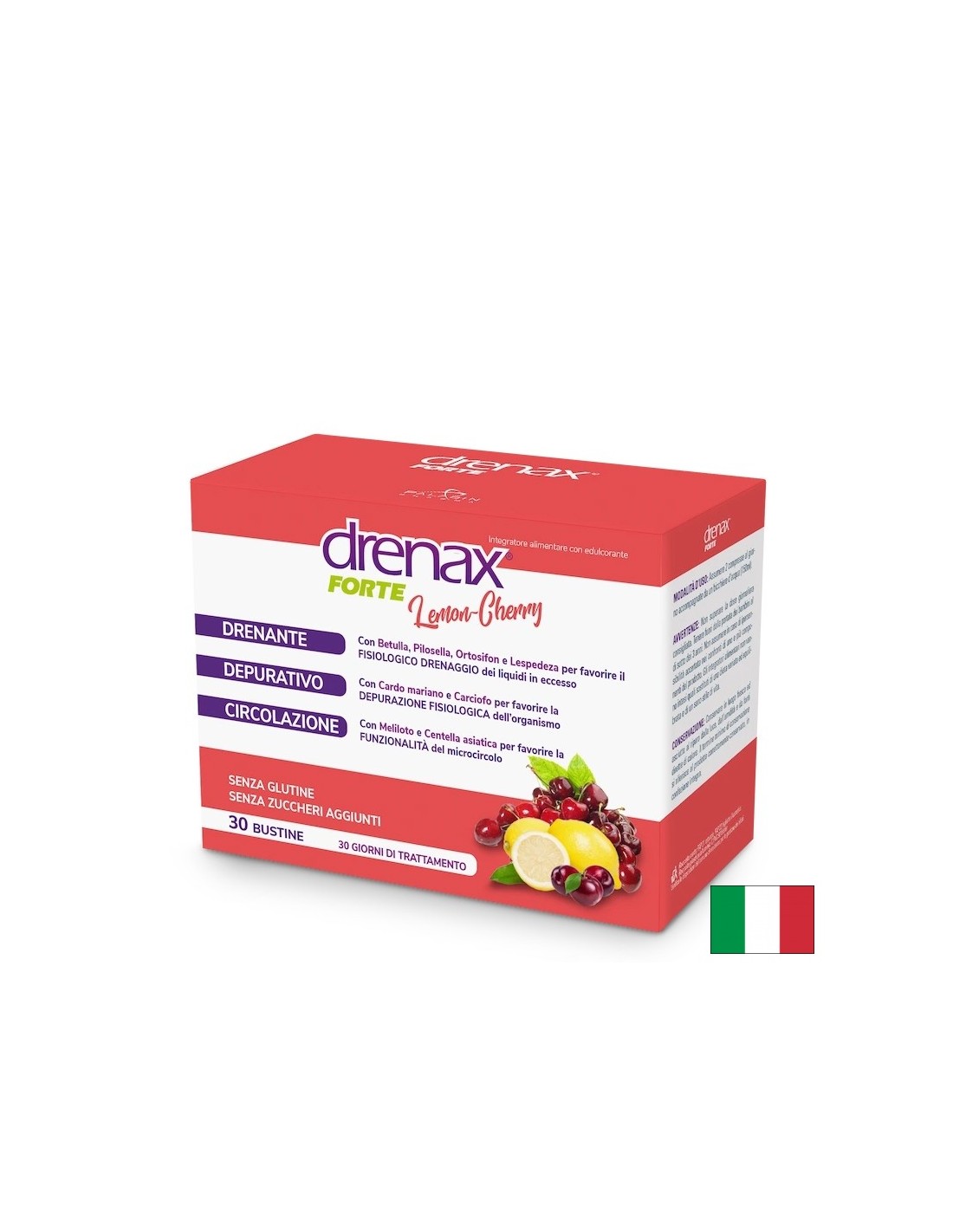 Formula di detox diuretica - Drenax - Drenax® con betulla bianca, ribes nero e orecchie di topo, 30 bustine, limone e ciliegia sapore