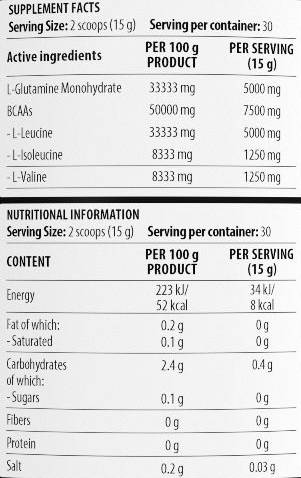 Allenamento ad alta intensità BCAA 4: 1: 1 + glutammina - 450 grammi