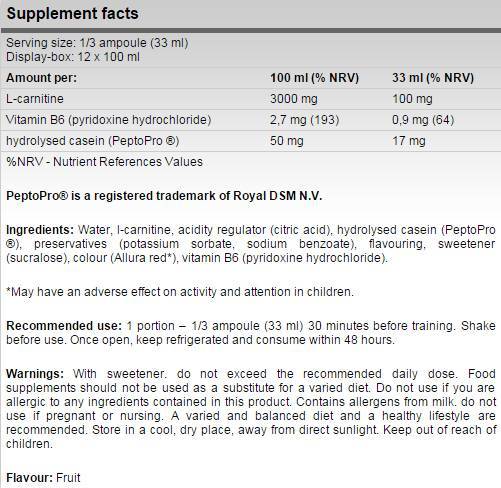 L -carnitina Shot 3000 - 12 x 100 ml