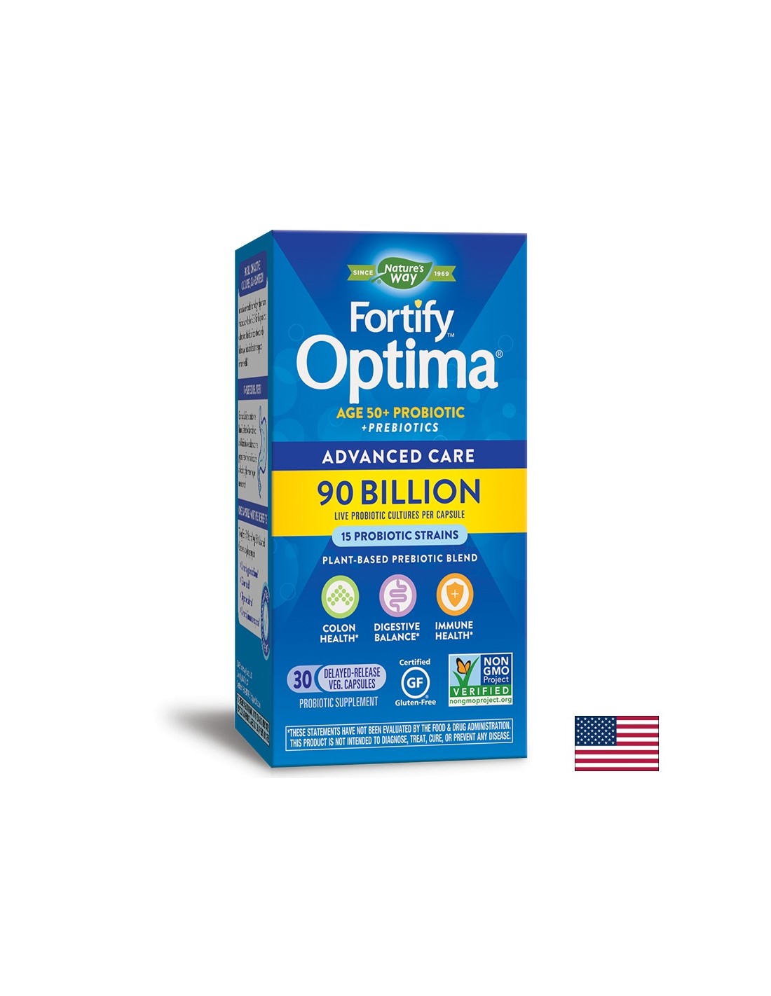 Fortificare Optima® Avanced Care Age 50+ Fortificare Optima Probiotic + Prebiotics, 90 miliardi di probiotici attivi, 30 capsule Nature's Way